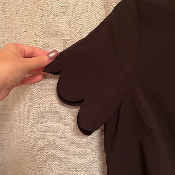 Scallop Trim Black Business Casual Top - Picture 5 of 6